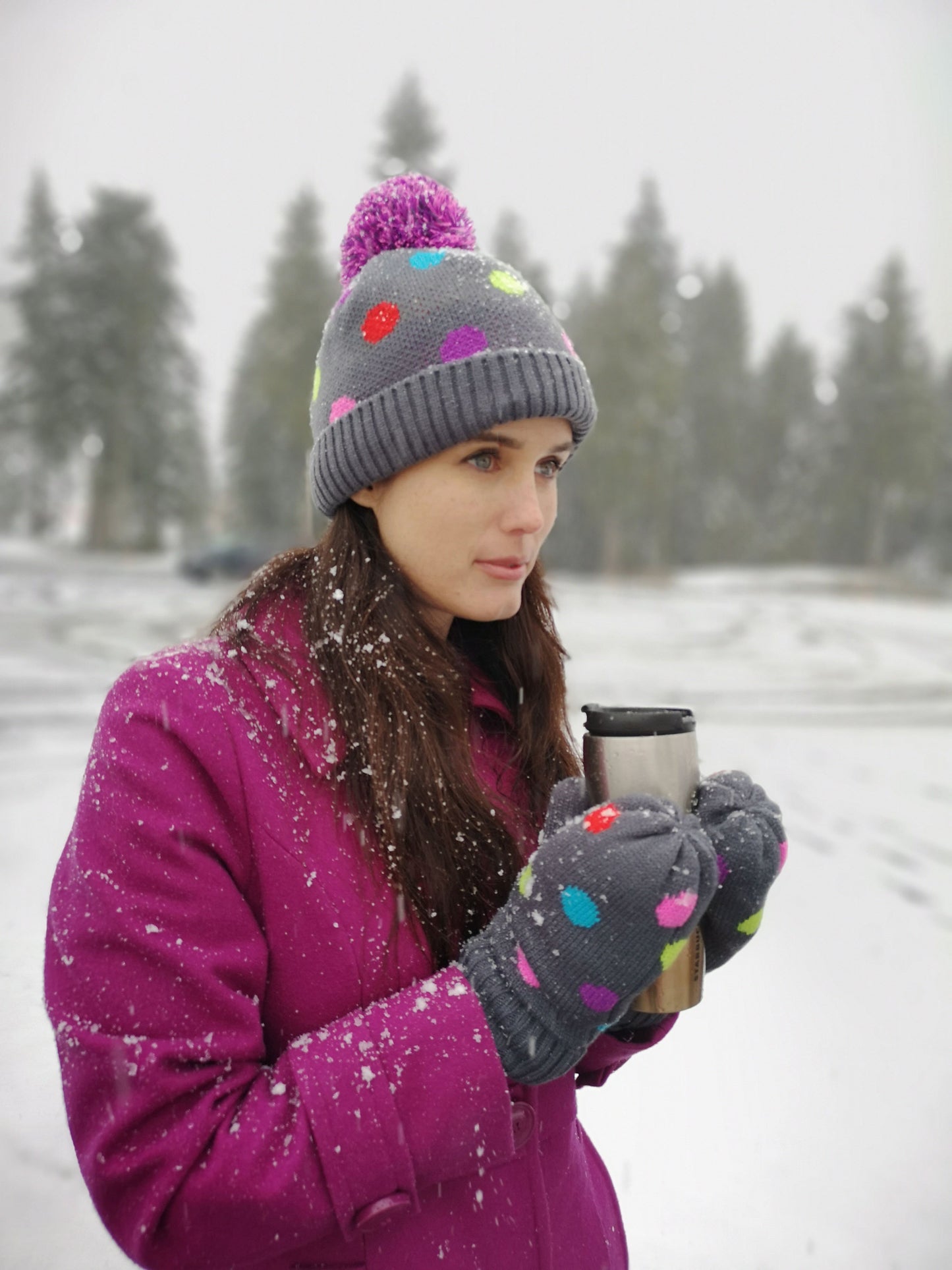 Polka Dot Multi Pom Pom Beanie Hat - Warm Winter Hat for Men & Women with Furry Sherpa Fleece Lining
