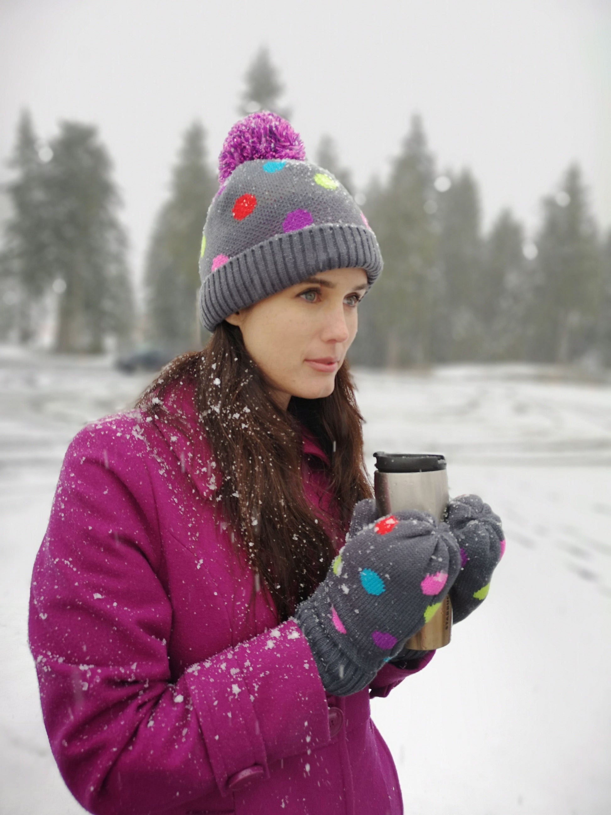 Polka Dot Multi Pom Pom Beanie Hat - Warm Winter Hat for Men & Women with Furry Sherpa Fleece Lining