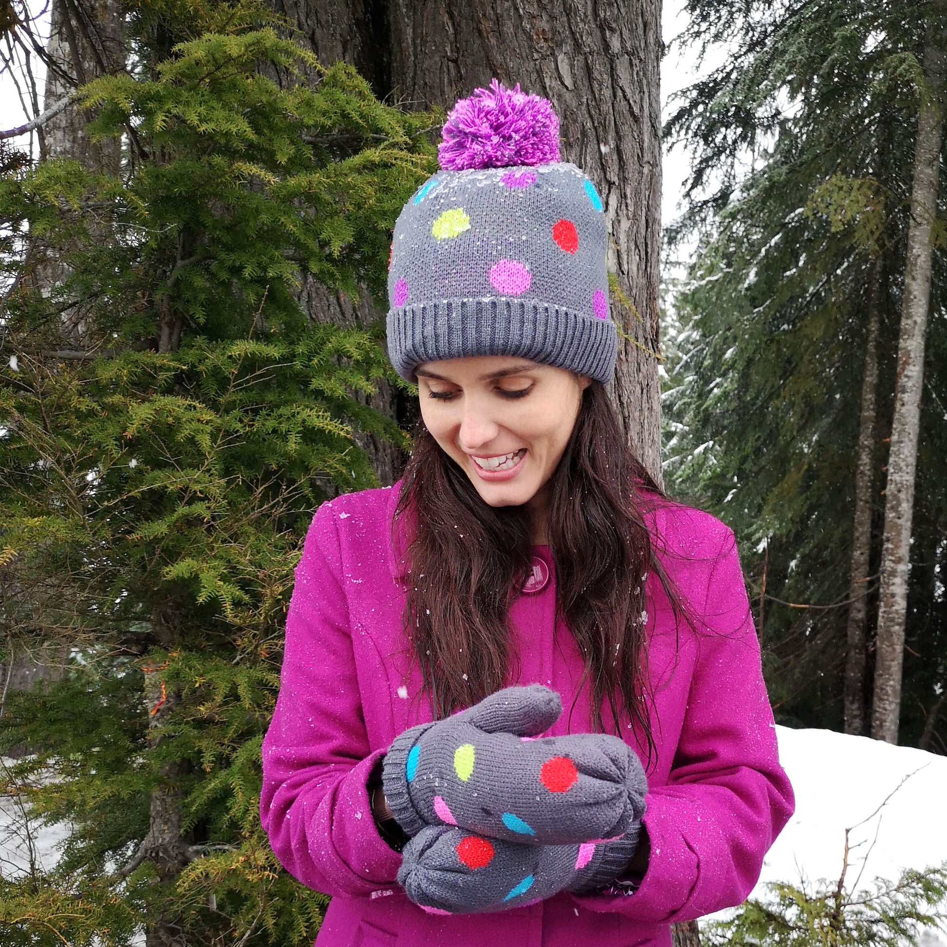 Polka Dot Multi Pom Pom Beanie Hat - Warm Winter Hat for Men & Women with Furry Sherpa Fleece Lining