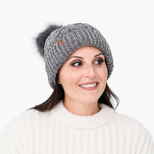 Pudus Beanie Winter Pom Pom Hat | Heather Grey - Grey