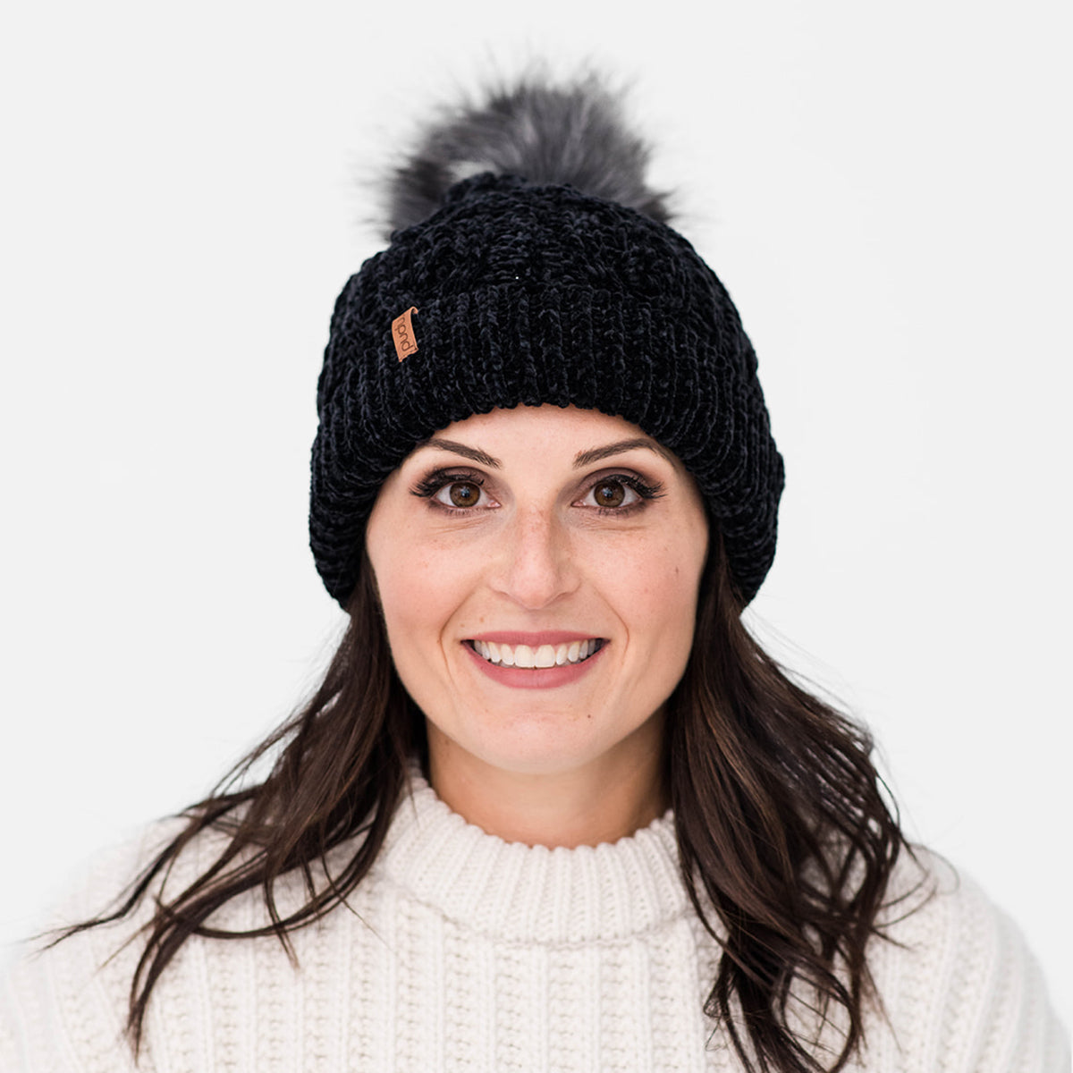 Recycled Beanie Hat - Chenille Knit Black