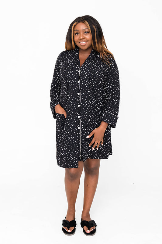 Dahlia Belted Kimono | Black with Cloud Dots