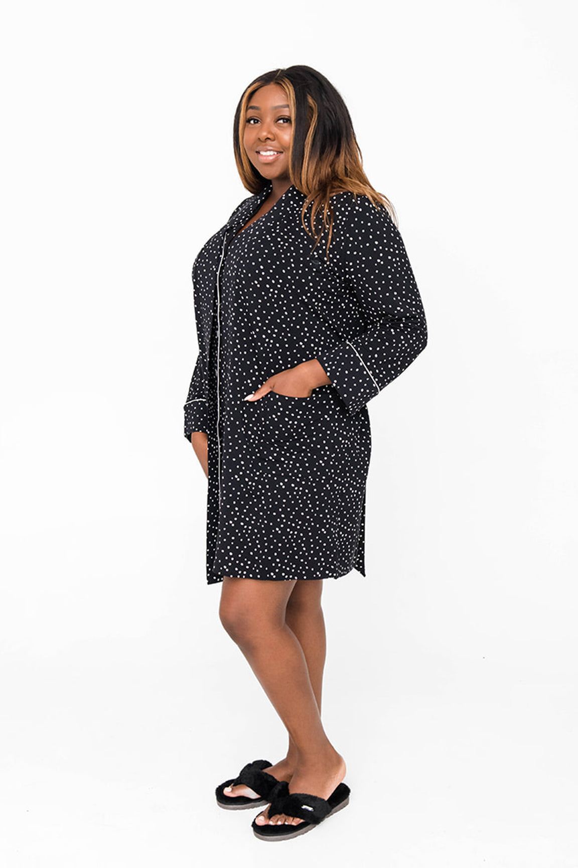 Dahlia Belted Kimono | Black with Cloud Dots
