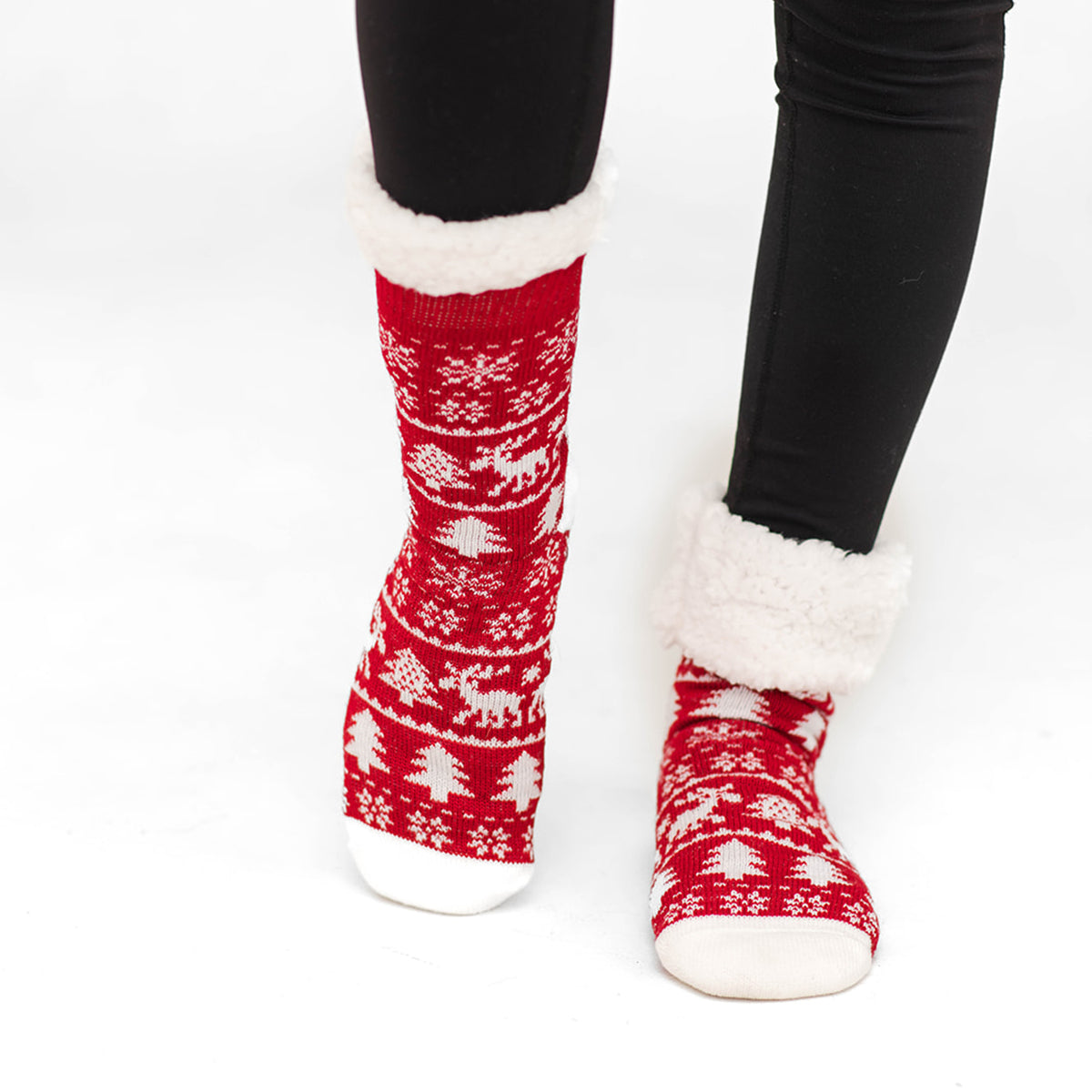 Cabin Christmas Red - Recycled Slipper Socks