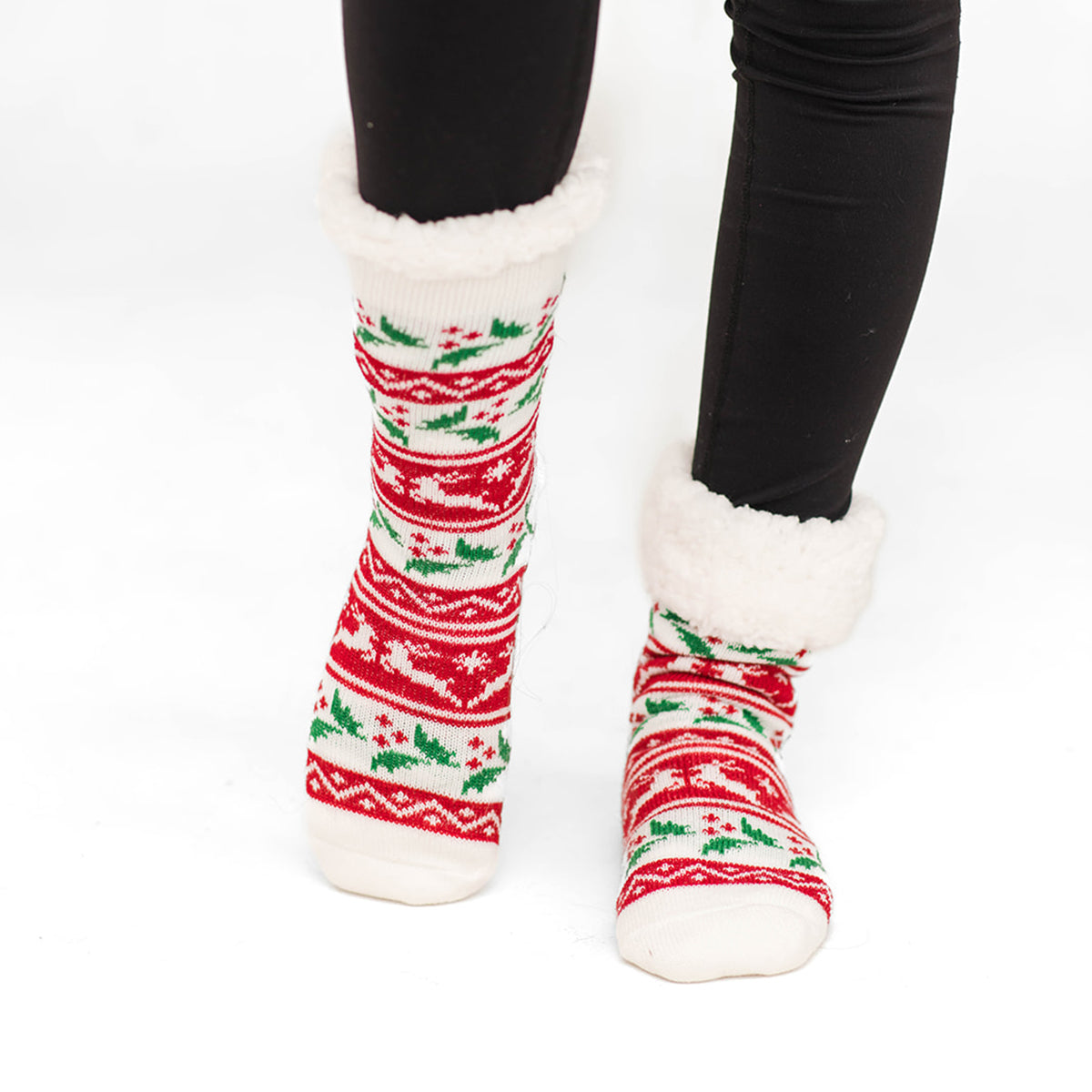 Ugly Sweater Holly - Recycled Slipper Socks