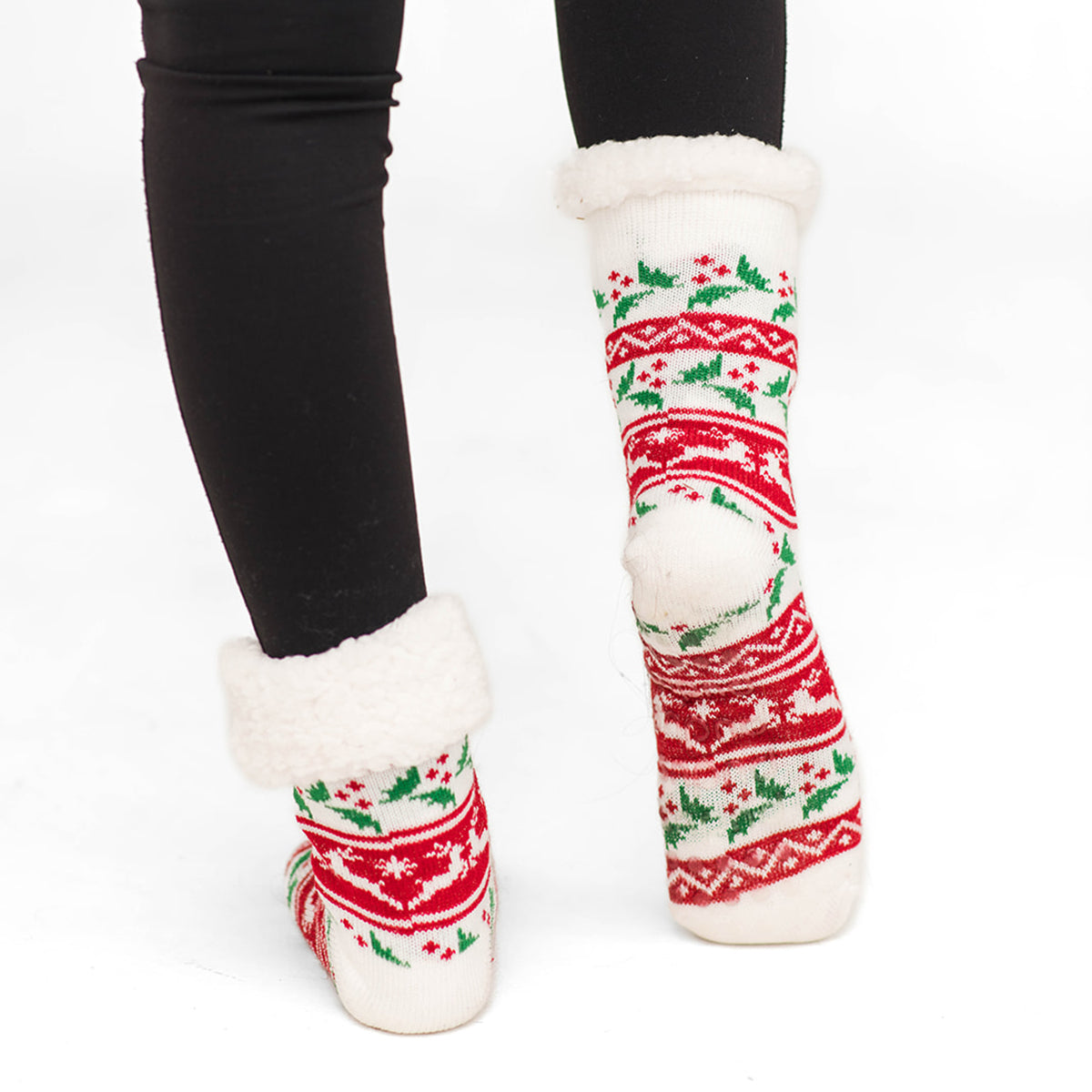 Ugly Sweater Holly - Recycled Slipper Socks