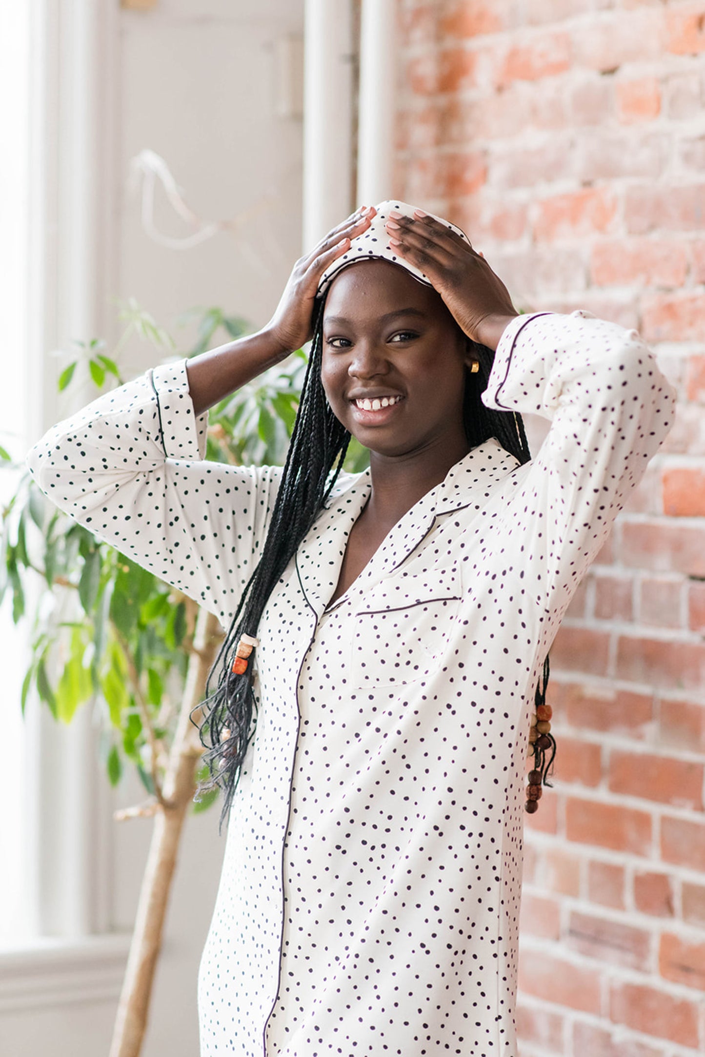 Gracie Sleep Dress | Cloud with Black Dots