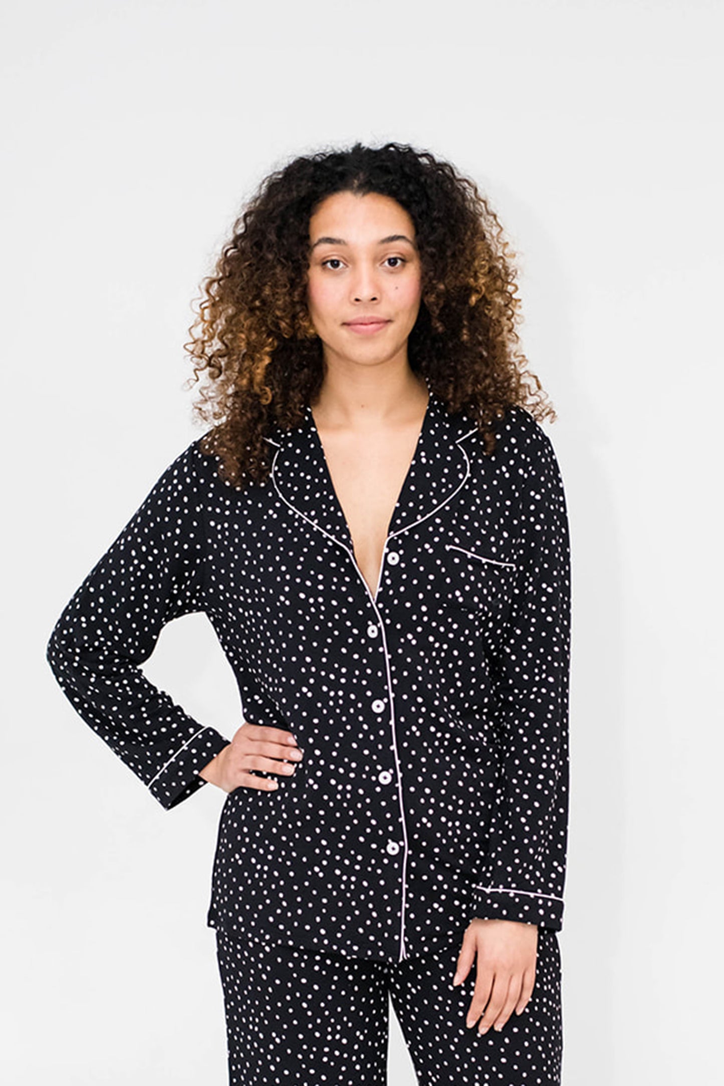 Korrah Pajama Shirt | Black with Cloud Dots
