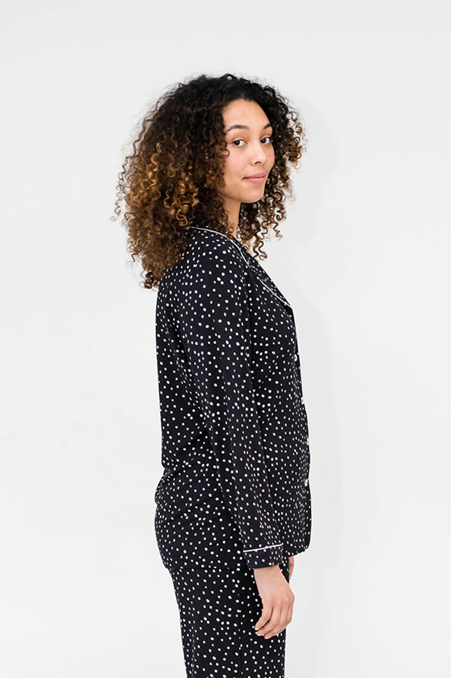 Korrah Pajama Shirt | Black with Cloud Dots
