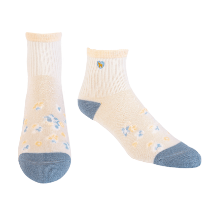 Bamboo Socks | Uptown Quarter Crew | Spring Blossom Blue