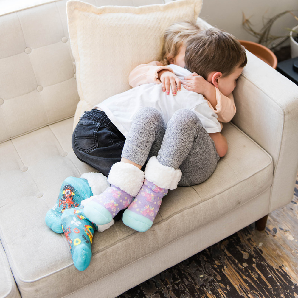 Robot Teal - Kids & Toddler Recycled Slipper Socks