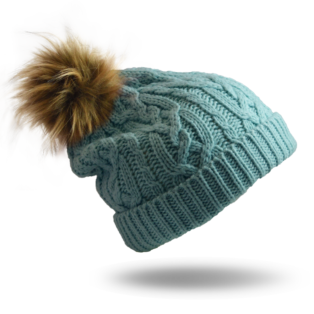 Mint Pom Pom Beanie Hat - Warm Winter Hat for Men & Women with Furry Sherpa Fleece Lining