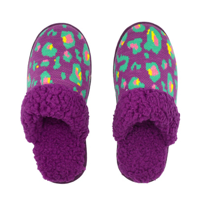 Bright Creekside Slide Slippers | Purple Leopard