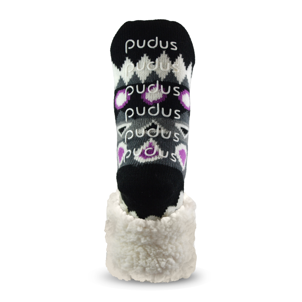 Pudus Cozy Winter Slipper Socks for Women and Men with Non-Slip Grippers and Faux Fur Sherpa Fleece - Adult Regular Fuzzy Socks Southwest Purple - Classic Slipper Sock