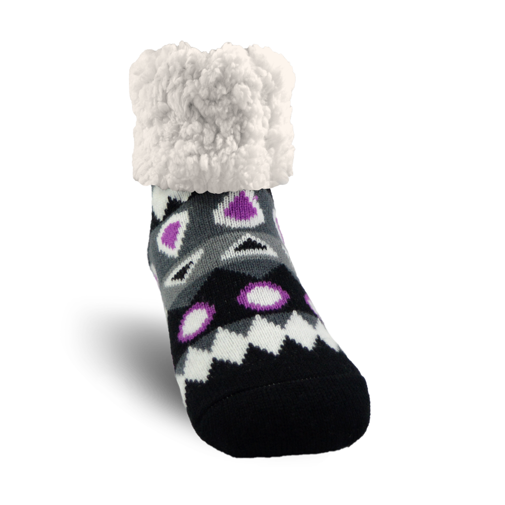 Pudus Cozy Winter Slipper Socks for Women and Men with Non-Slip Grippers and Faux Fur Sherpa Fleece - Adult Regular Fuzzy Socks Southwest Purple - Classic Slipper Sock