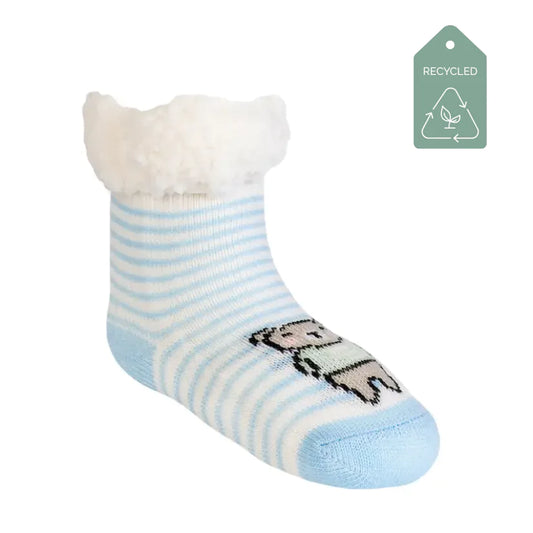 Bear Blue Stripes - Recycled Slipper Socks