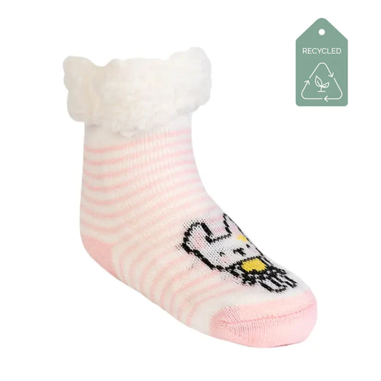 Bunny Pink Stripes - Recycled Slipper Socks