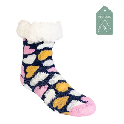Candyheart Navy Pink - Recycled Slipper Socks