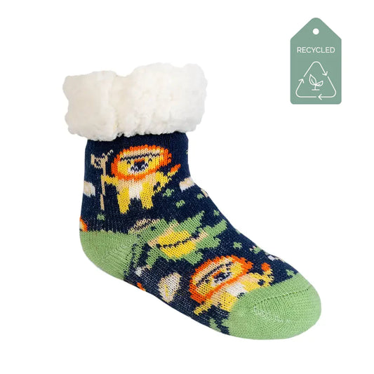 Safari Navy Green - Kids & Toddler Recycled Slipper Socks