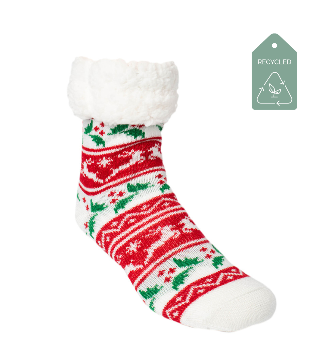 Ugly Sweater Holly - Recycled Slipper Socks