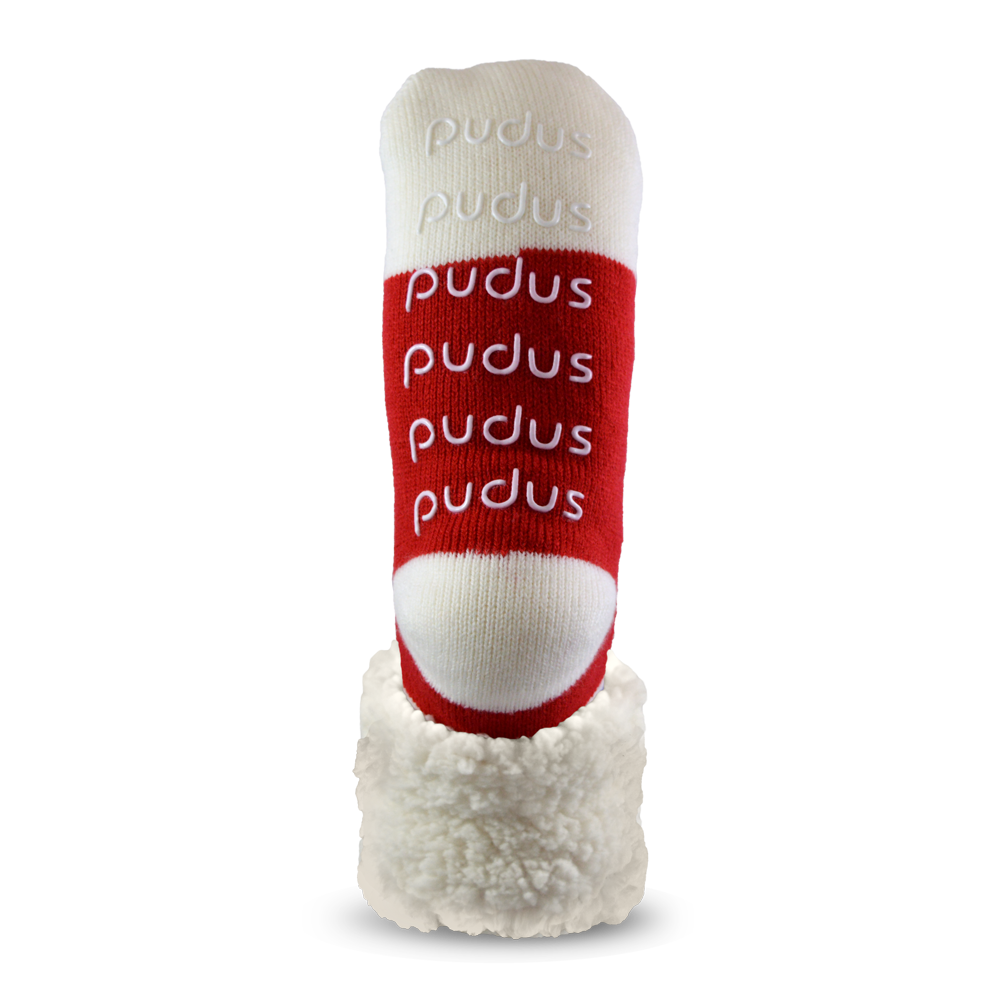 Pudus Cozy Winter Slipper Socks for Women and Men with Non-Slip Grippers and Faux Fur Sherpa Fleece - Adult Regular Fuzzy Socks USA Pride - Classic Slipper Sock