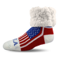Pudus Cozy Winter Slipper Socks for Women and Men with Non-Slip Grippers and Faux Fur Sherpa Fleece - Adult Regular Fuzzy Socks USA Pride - Classic Slipper Sock