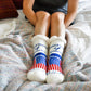 Pudus Cozy Winter Slipper Socks for Women and Men with Non-Slip Grippers and Faux Fur Sherpa Fleece - Adult Regular Fuzzy Socks USA Pride - Classic Slipper Sock
