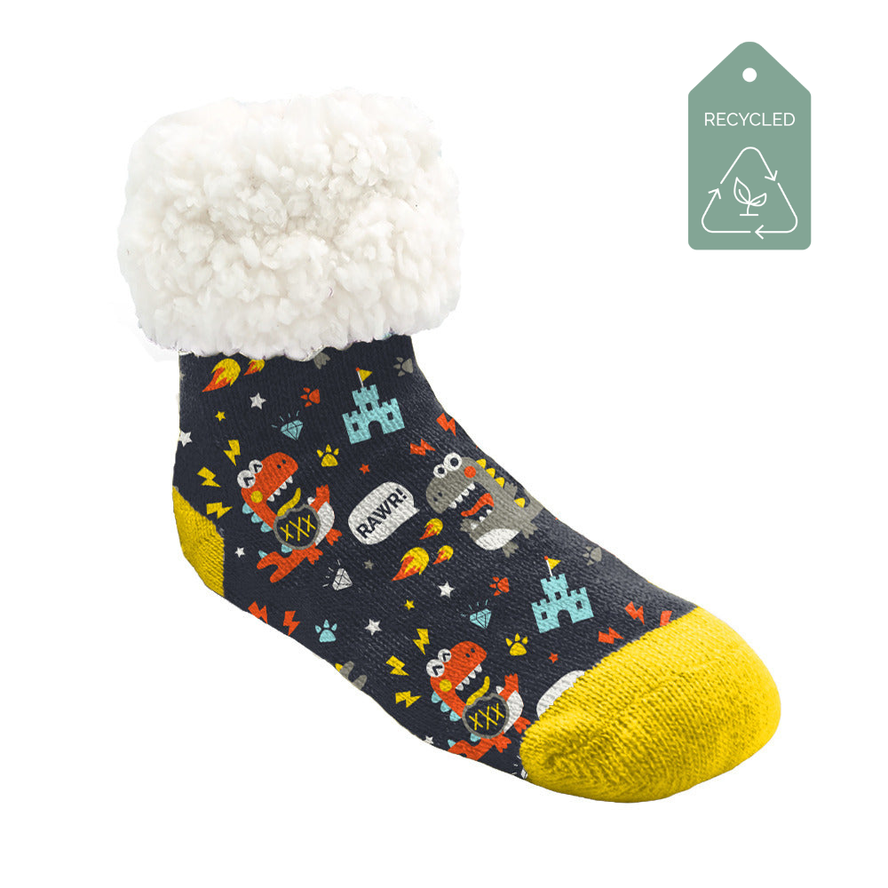 Dinosaur Charcoal - Kids & Toddler Recycled Slipper Socks