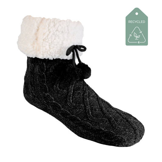 Chenille Knit Black - Recycled Slipper Socks