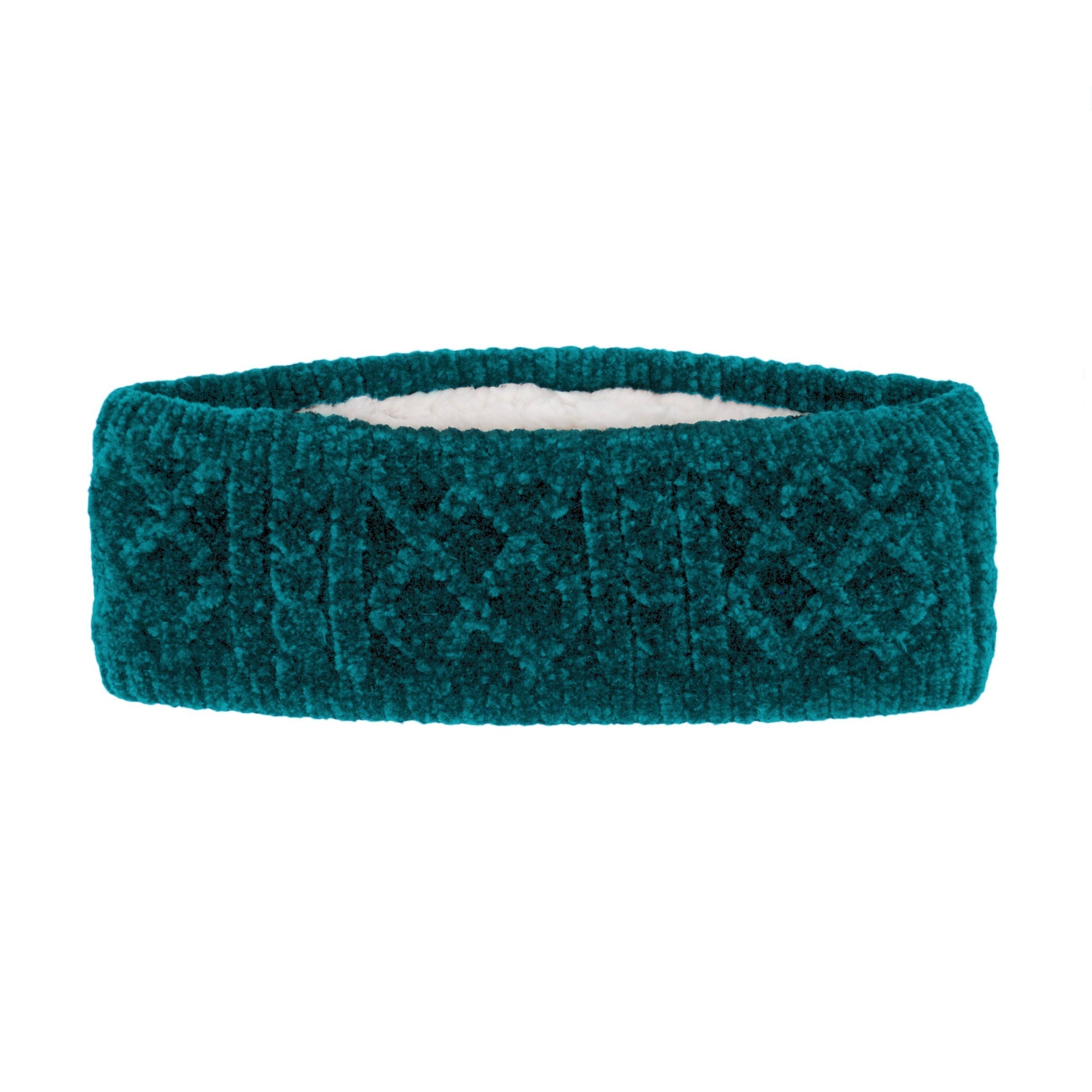 Pudus Harbor Teal Chenille Cable Knit Headband for Women - Ear Warmer, Winter Headband with Warm Faux Fur Fleece