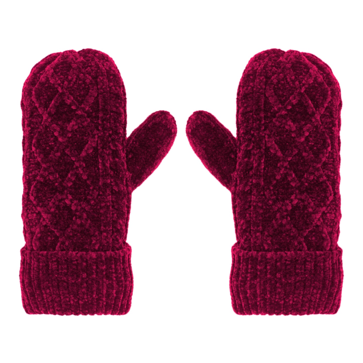 Pudus Chenille Cable Knit Winter Mittens for Women, Fleece-Lined Warm Gloves Cable Knit Raspberry Chenille - Mittens Adult