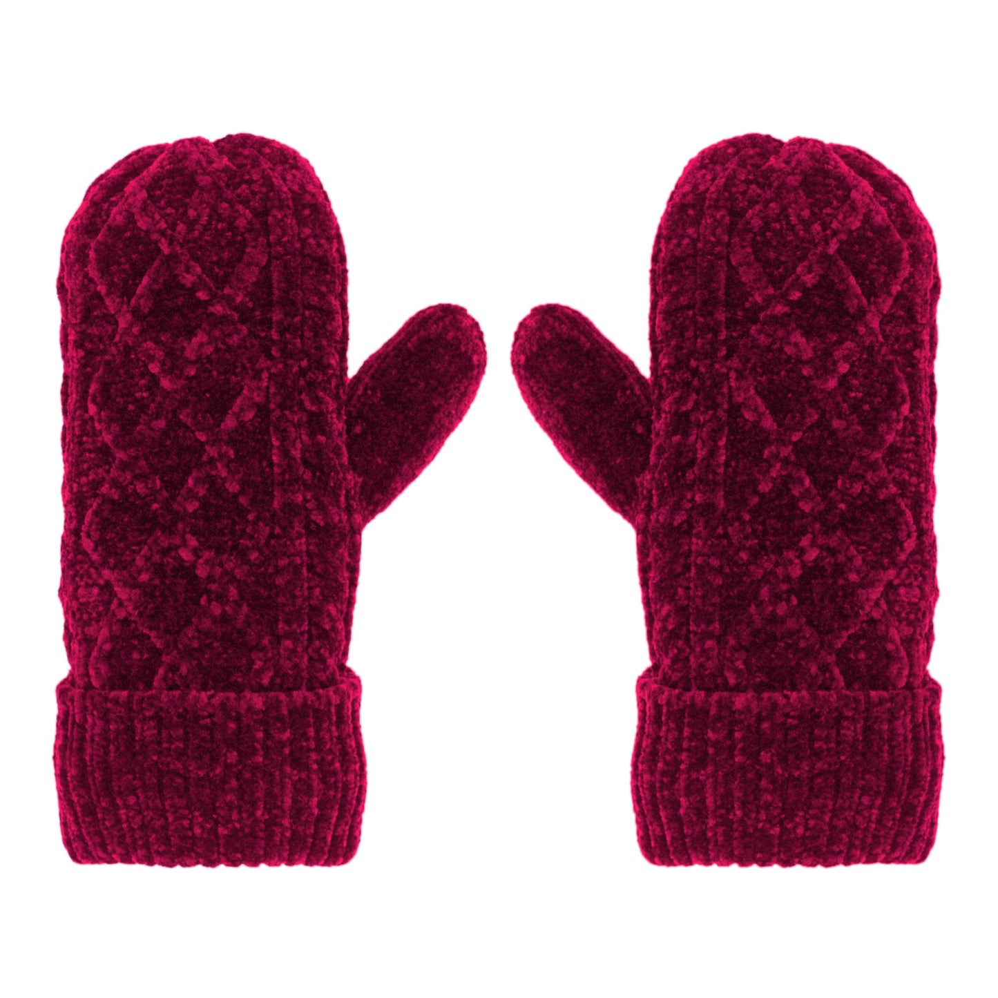 Pudus Chenille Cable Knit Winter Mittens for Women, Fleece-Lined Warm Gloves Cable Knit Raspberry Chenille - Mittens Adult