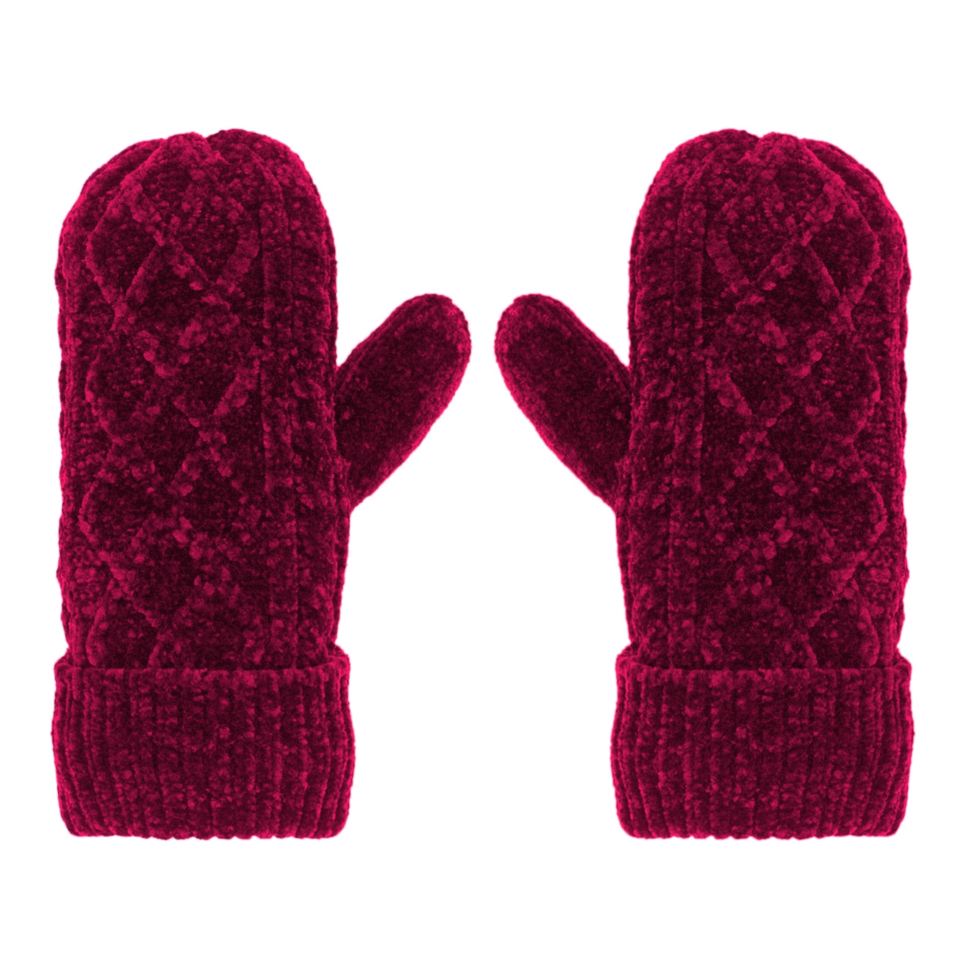 Pudus Chenille Cable Knit Winter Mittens for Women, Fleece-Lined Warm Gloves Cable Knit Raspberry Chenille - Mittens Adult