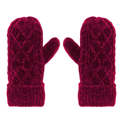 Pudus Chenille Cable Knit Winter Mittens for Women, Fleece-Lined Warm Gloves Cable Knit Raspberry Chenille - Mittens Adult
