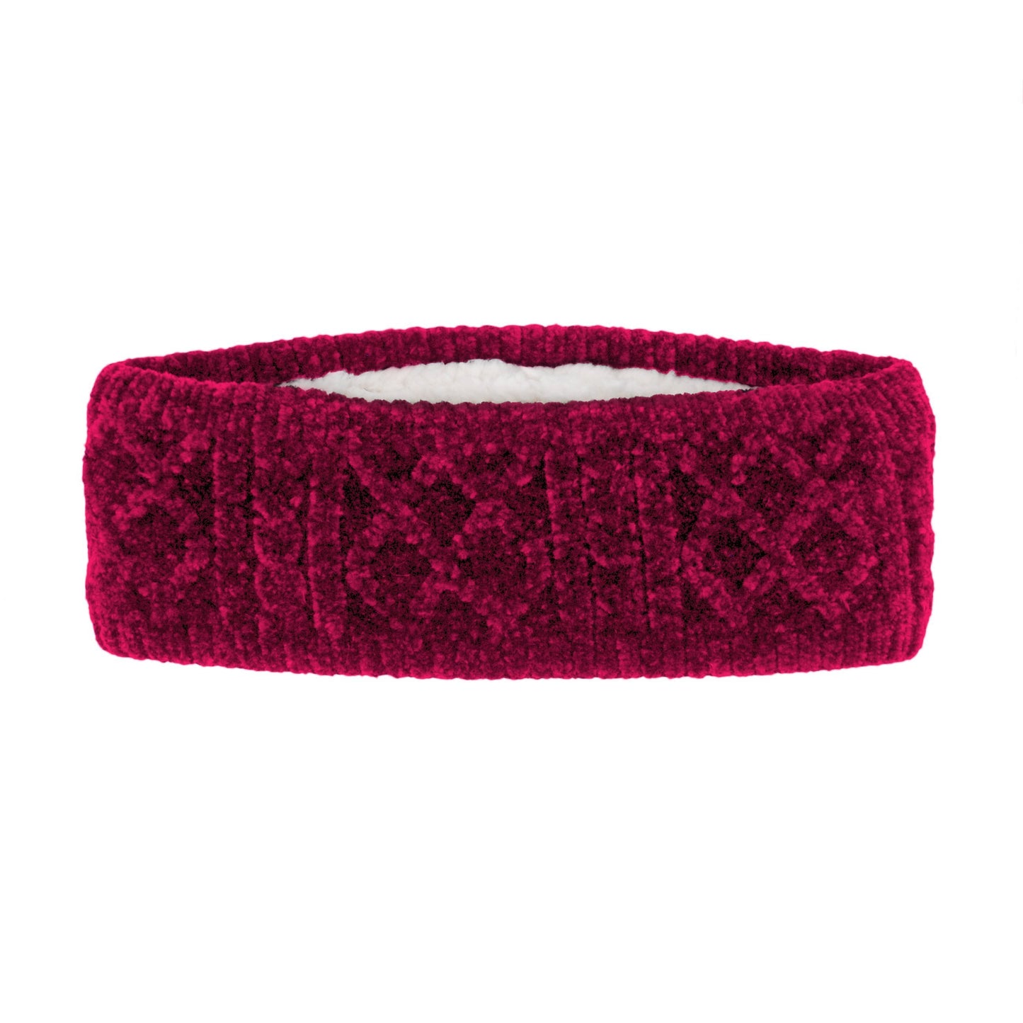 Pudus Raspberry Chenille Cable Knit Headband for Women - Ear Warmer, Winter Headband with Warm Faux Fur Fleece Lining 