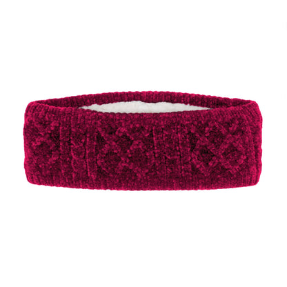 Pudus Raspberry Chenille Cable Knit Headband for Women - Ear Warmer, Winter Headband with Warm Faux Fur Fleece Lining 