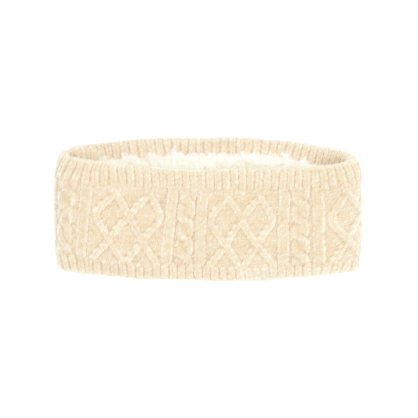 Pudus Winter Headbands for Women - Chenille Cable Knit Ear Warmer Headwrap Headband with Warm Faux Fur Fleece Lining Cable Knit White Chenille - Headband Adult