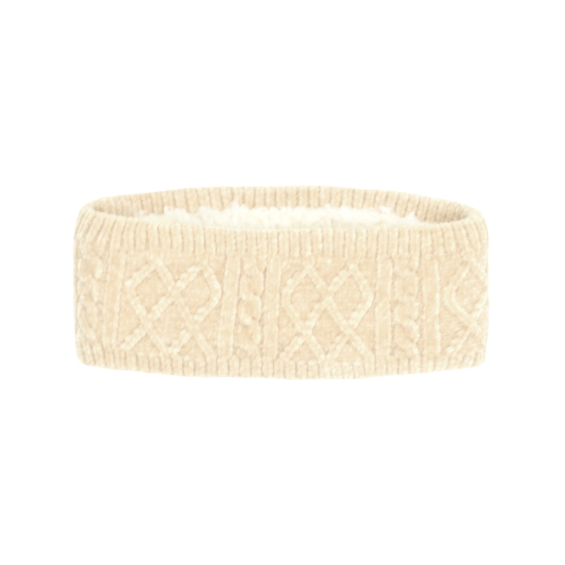 Pudus Winter Headbands for Women - Chenille Cable Knit Ear Warmer Headwrap Headband with Warm Faux Fur Fleece Lining Cable Knit White Chenille - Headband Adult